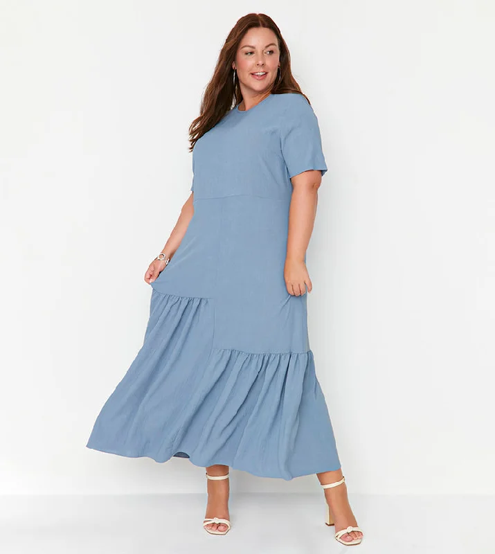 Blue Maxi Tiered Ruffle Hem Dress