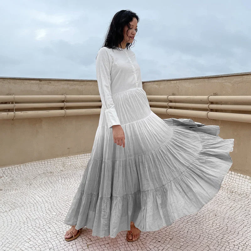 A-Line Maxi Dress | Pure Cotton | Ombre-Dyed | White & Grey