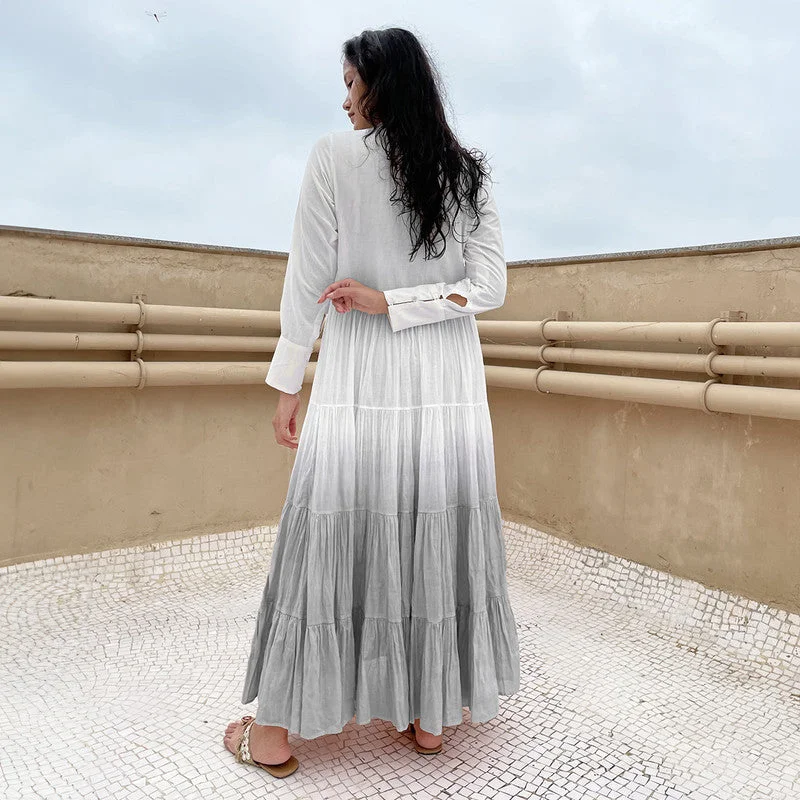 A-Line Maxi Dress | Pure Cotton | Ombre-Dyed | White & Grey