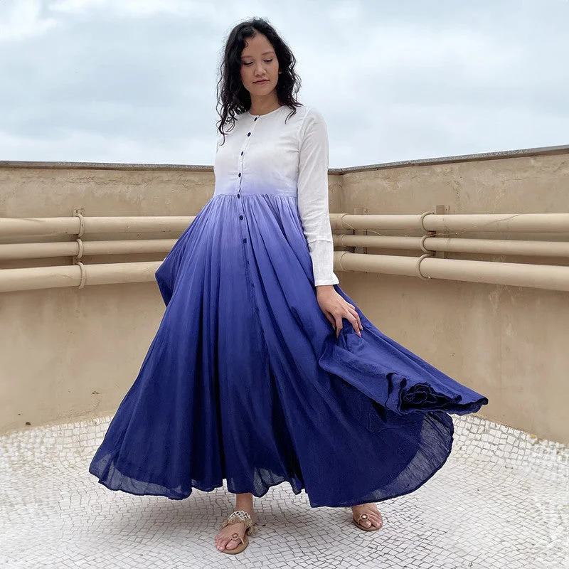 Pure Cotton Maxi Dress | Ombre-Dyed | Blue