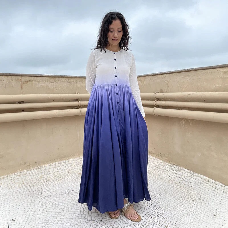 Pure Cotton Maxi Dress | Ombre-Dyed | Blue