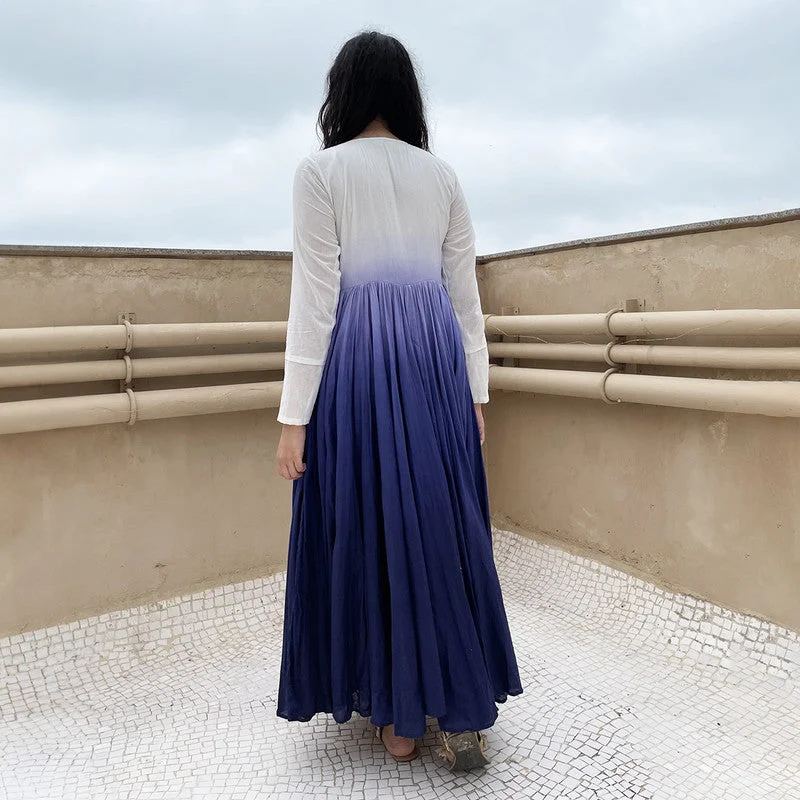 Pure Cotton Maxi Dress | Ombre-Dyed | Blue