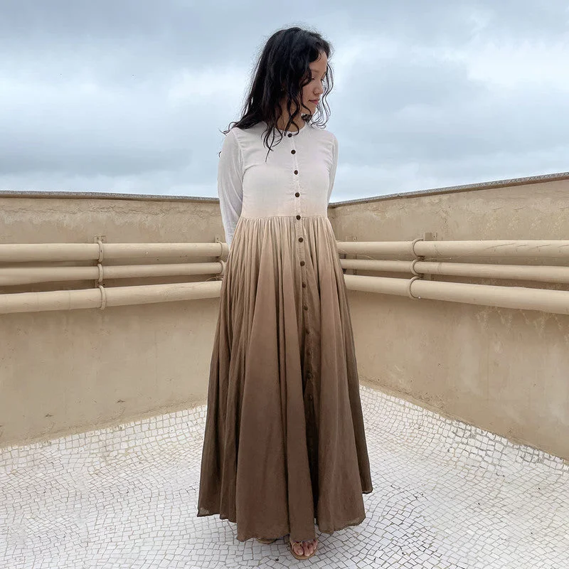 Pure Cotton Maxi Dress | Ombre-Dyed | Brown