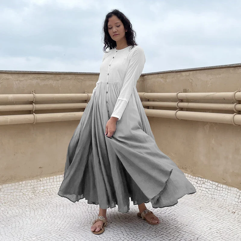 Pure Cotton Maxi Dress | Ombre-Dyed | Cool Grey