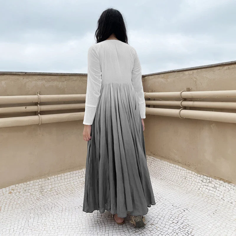 Pure Cotton Maxi Dress | Ombre-Dyed | Cool Grey