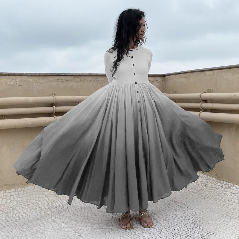 Pure Cotton Maxi Dress | Ombre-Dyed | Cool Grey