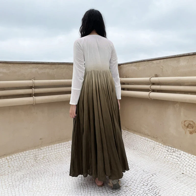 Pure Cotton Maxi Dress | Ombre-Dyed | Khaki