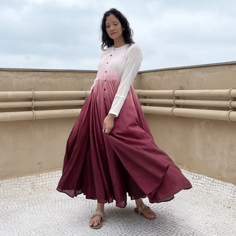 Pure Cotton Maxi Dress | Ombre-Dyed | Maroon