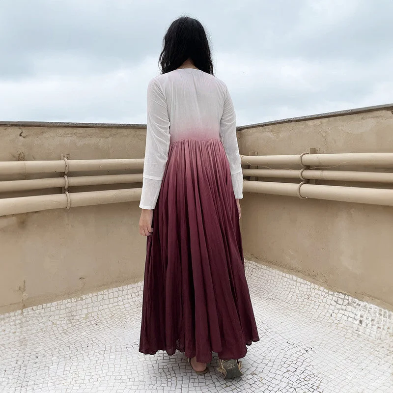 Pure Cotton Maxi Dress | Ombre-Dyed | Maroon