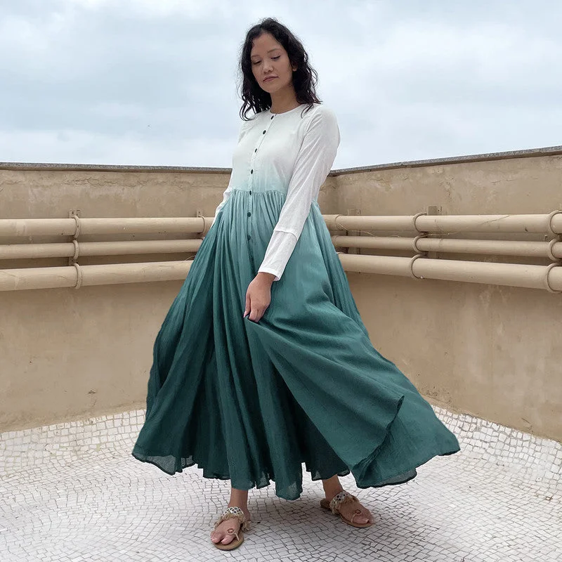 Pure Cotton Maxi Dress | Ombre-Dyed | Teal