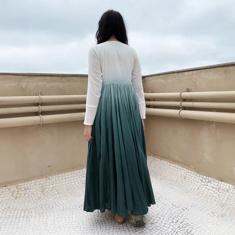 Pure Cotton Maxi Dress | Ombre-Dyed | Teal