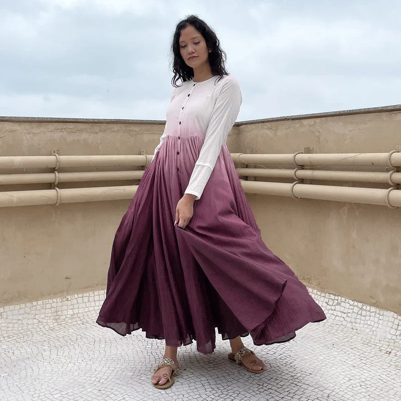 Pure Cotton Maxi Dress | Ombre-Dyed | Wine