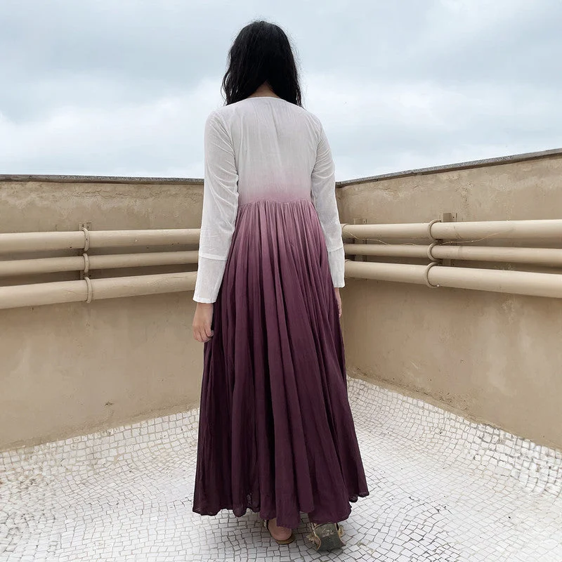 Pure Cotton Maxi Dress | Ombre-Dyed | Wine