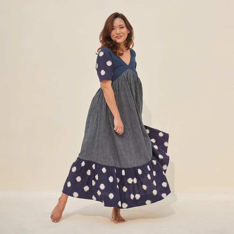 Malkha Cotton Maxi Dress | Ikat Print | Indigo