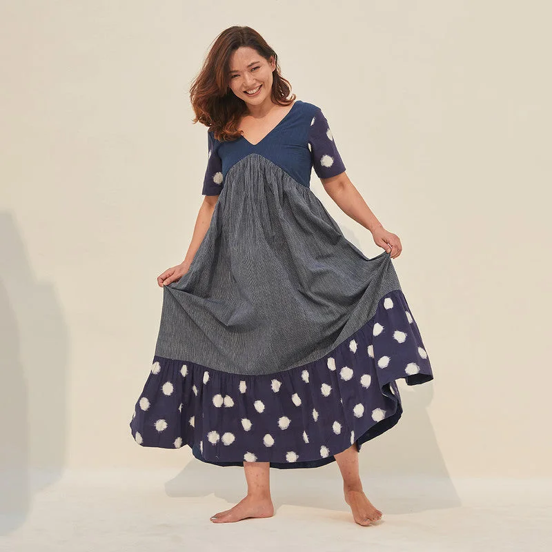 Malkha Cotton Maxi Dress | Ikat Print | Indigo