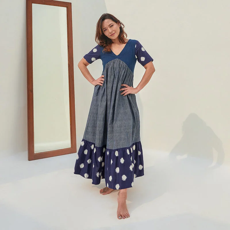 Malkha Cotton Maxi Dress | Ikat Print | Indigo