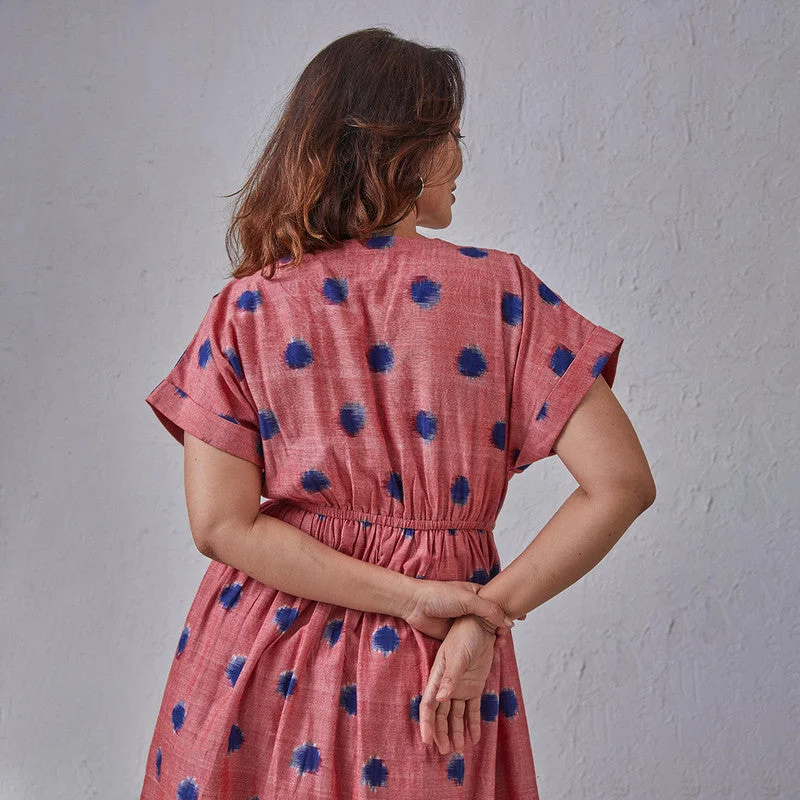 Malkha Cotton Maxi Dress | Ikat Print | Polka Dot | Red & Blue