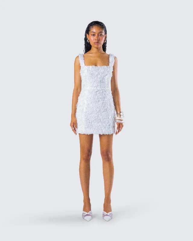 Dallas White Petal Mini Dress