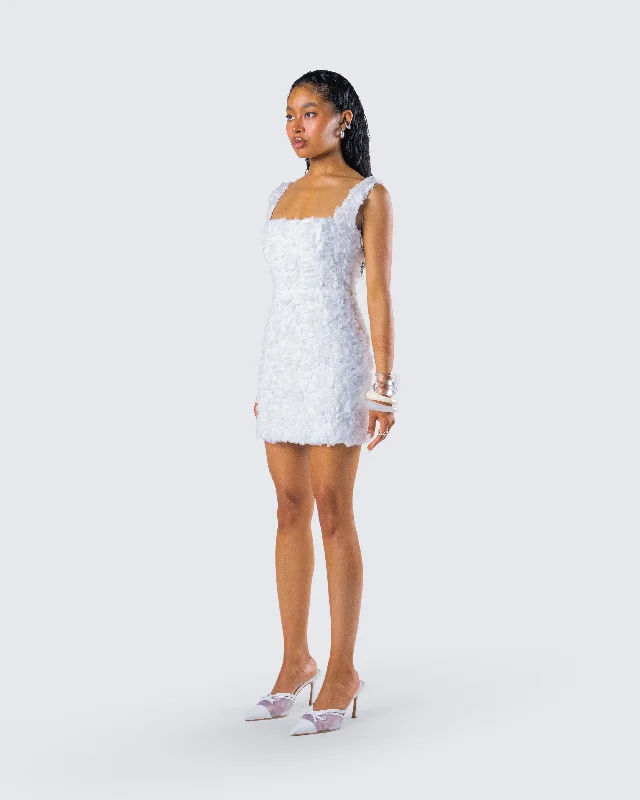 Dallas White Petal Mini Dress