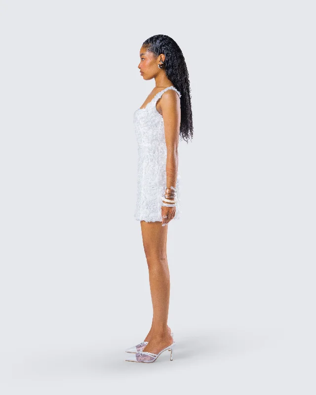 Dallas White Petal Mini Dress