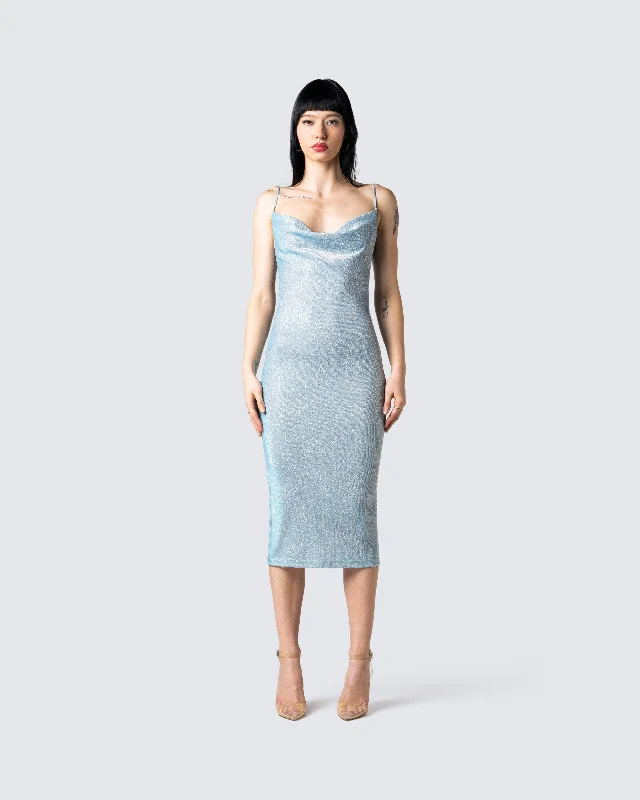 Damian Blue Shimmer Midi Dress