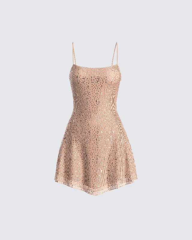 Daphne Nude Rhinestone Mini Dress