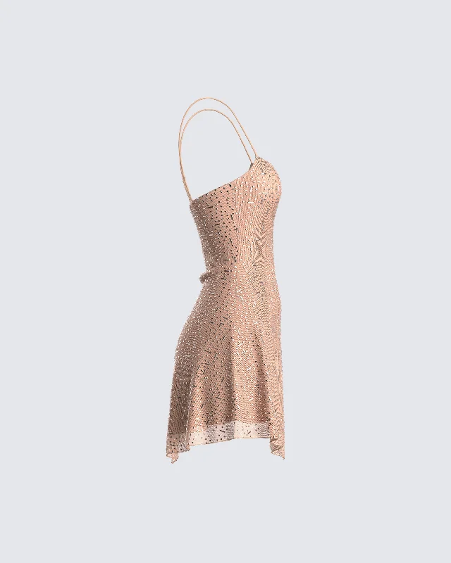 Daphne Nude Rhinestone Mini Dress