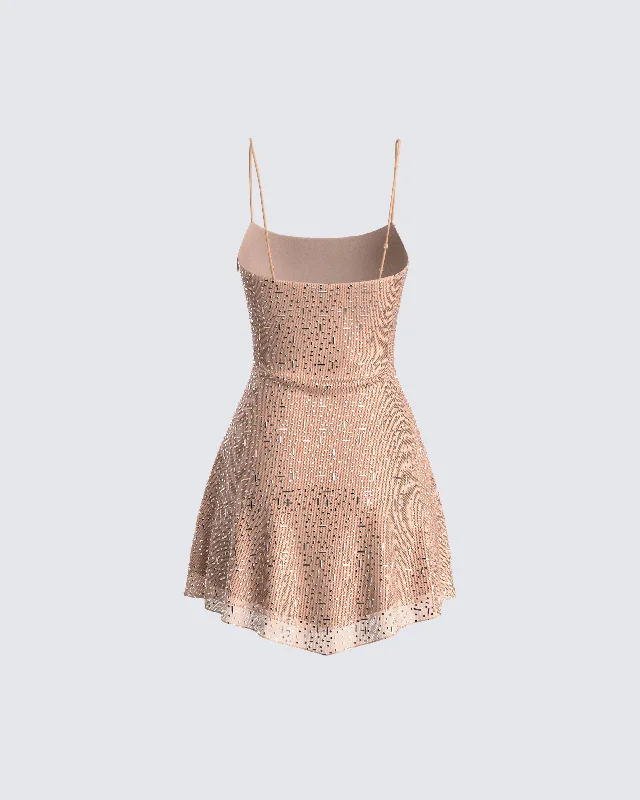 Daphne Nude Rhinestone Mini Dress