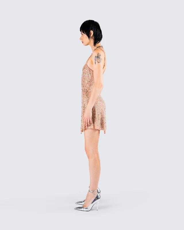 Daphne Nude Rhinestone Mini Dress