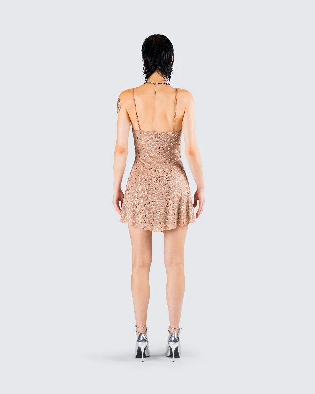 Daphne Nude Rhinestone Mini Dress