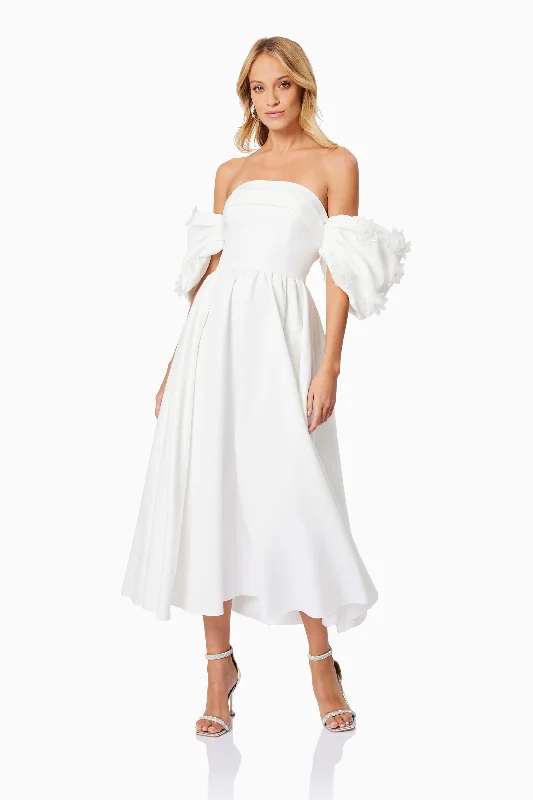 Destiny Off Shoulder Midi Dress in White