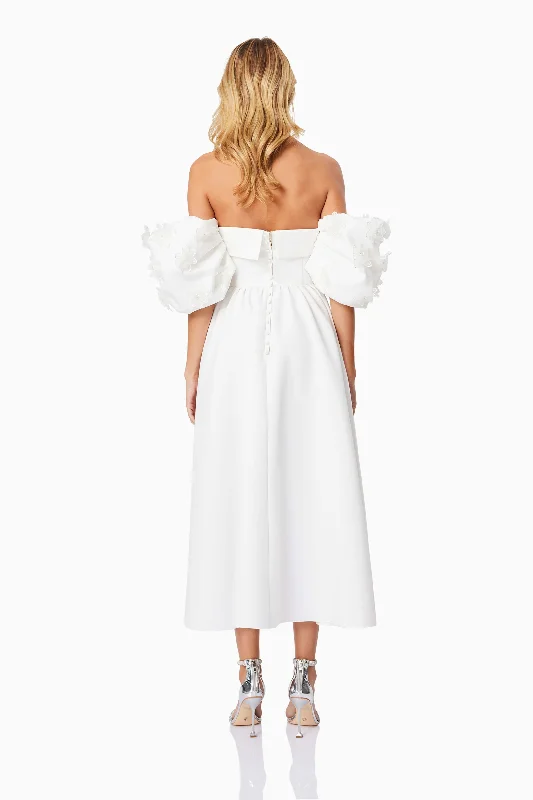 Destiny Off Shoulder Midi Dress in White