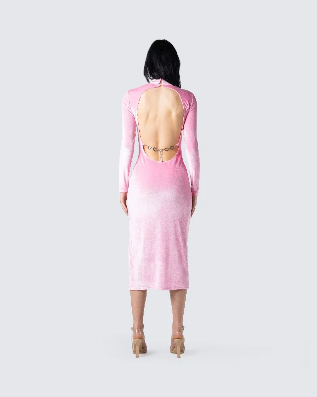 Eira Pink Backless Midi Dress