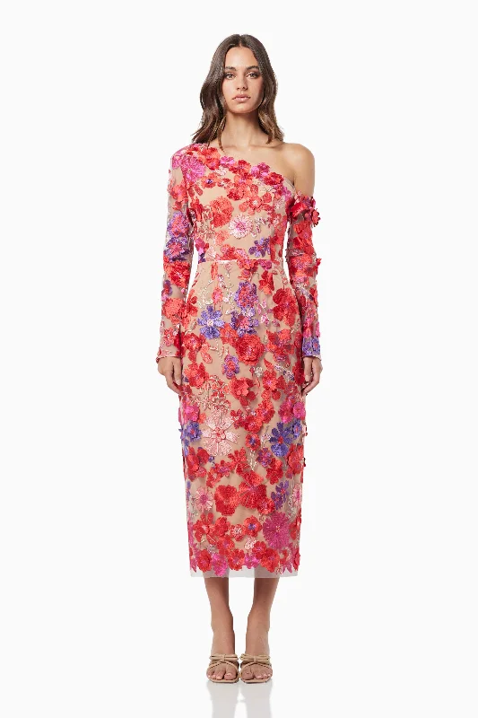 Electric 3D Floral Midi Dress