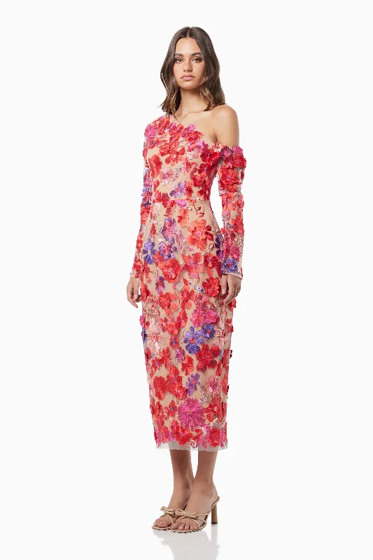 Electric 3D Floral Midi Dress