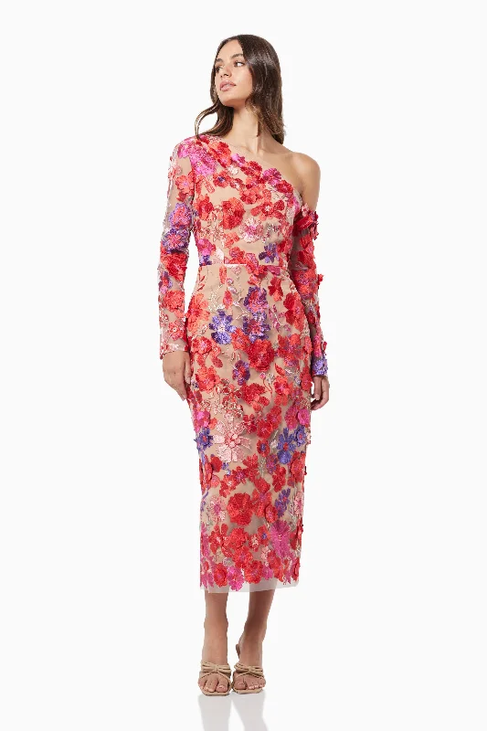 Electric 3D Floral Midi Dress