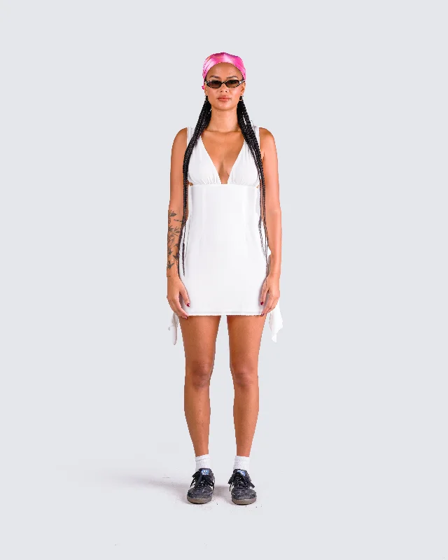 Enzo White Chiffon Mini Dress