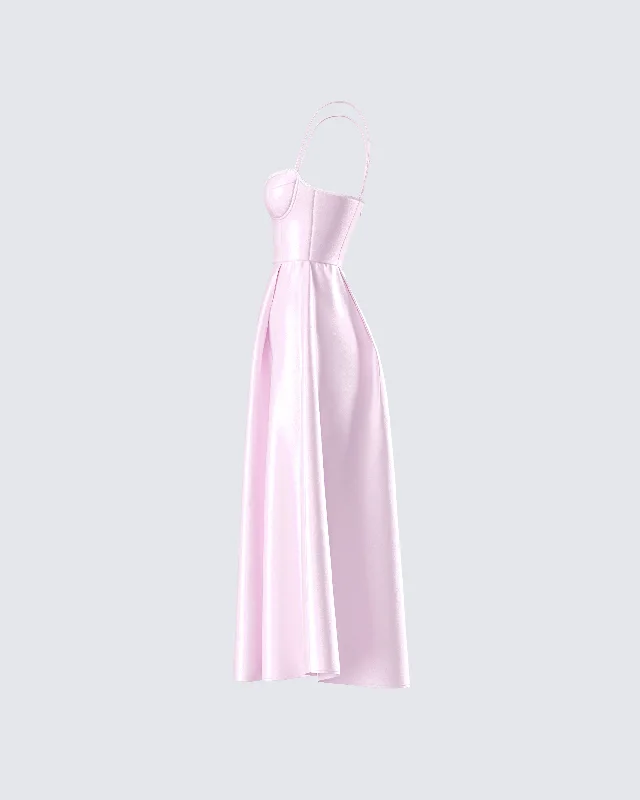 Eulla Pink Satin Midi Dress