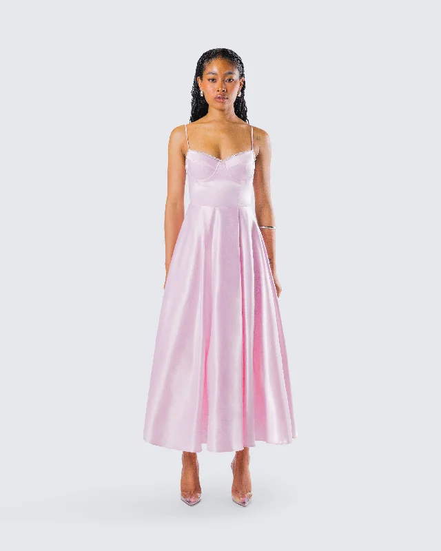 Eulla Pink Satin Midi Dress