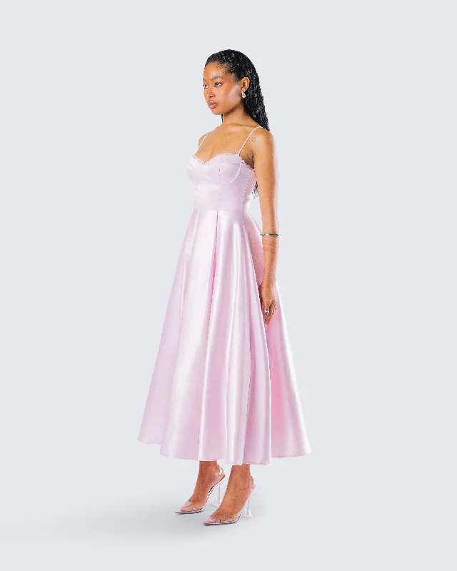 Eulla Pink Satin Midi Dress