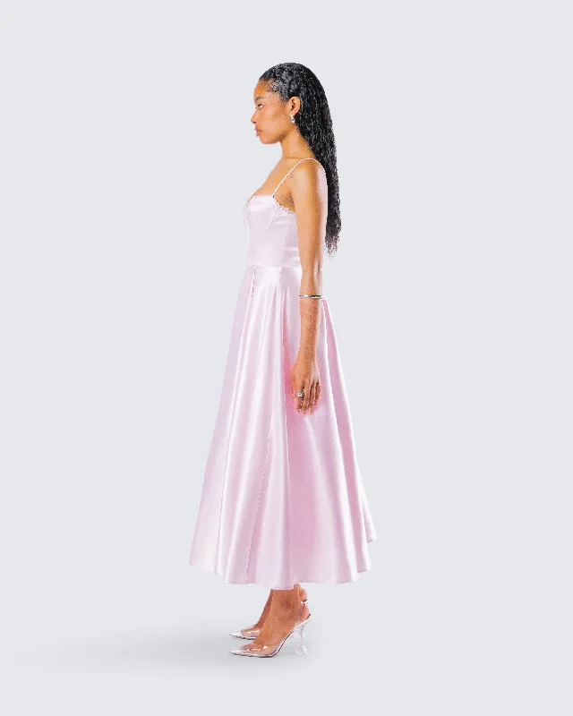 Eulla Pink Satin Midi Dress