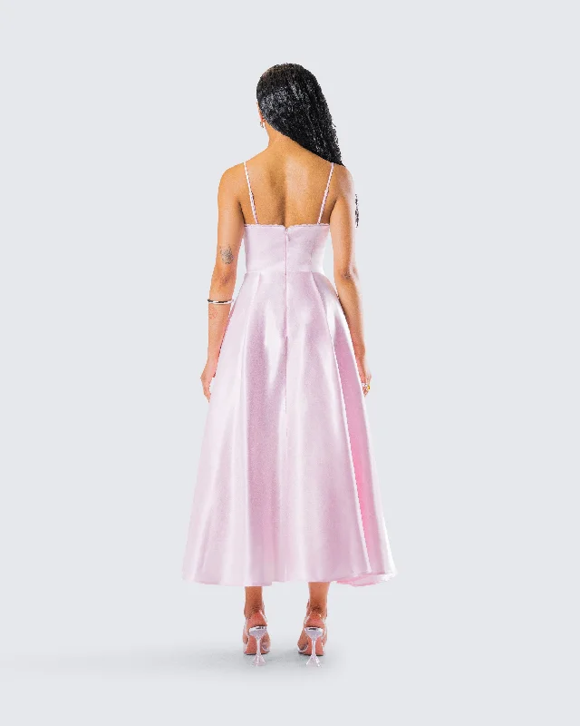 Eulla Pink Satin Midi Dress