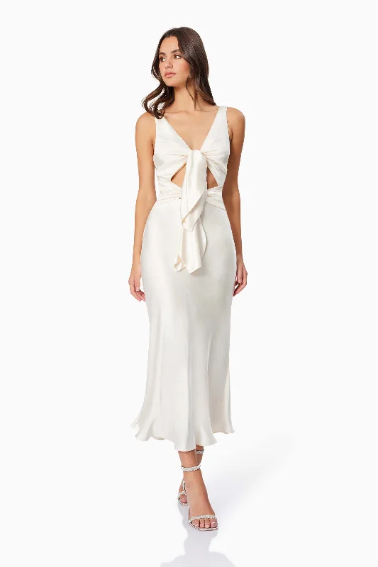 Faith Front Tie Midi Dress in White