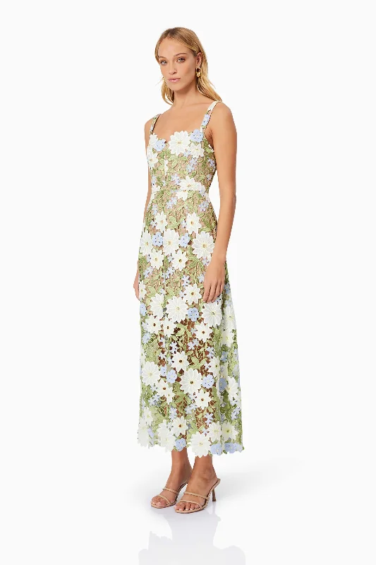 Flora Lace Midi Dress In Green