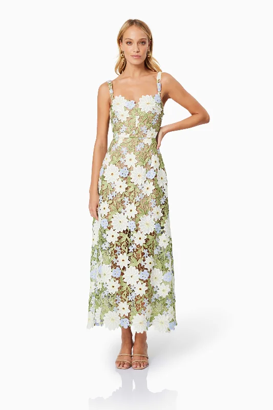 Flora Lace Midi Dress In Green