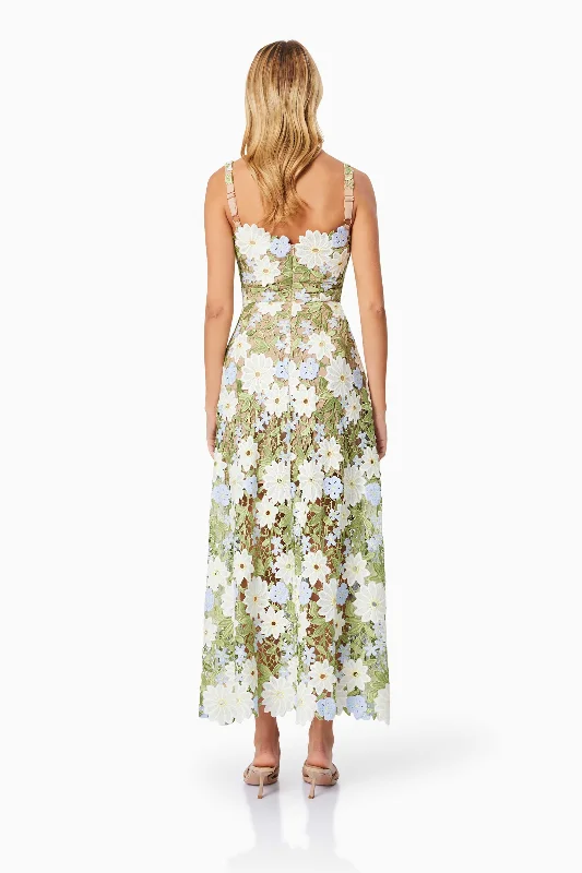 Flora Lace Midi Dress In Green