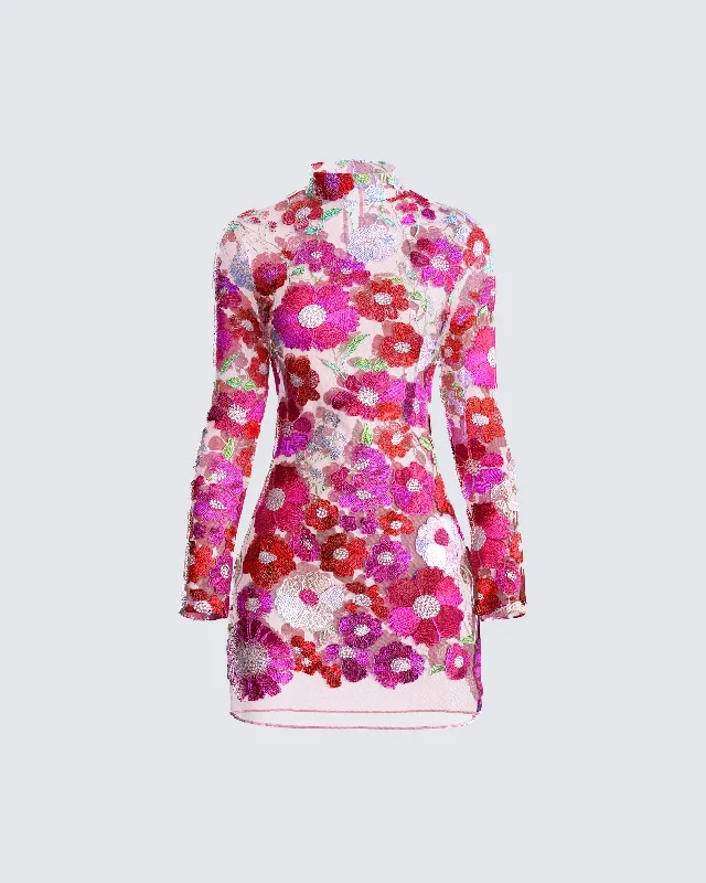 Flora Pink Flower Mini Dress