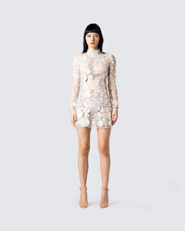 Flora White Flower Mini Dress