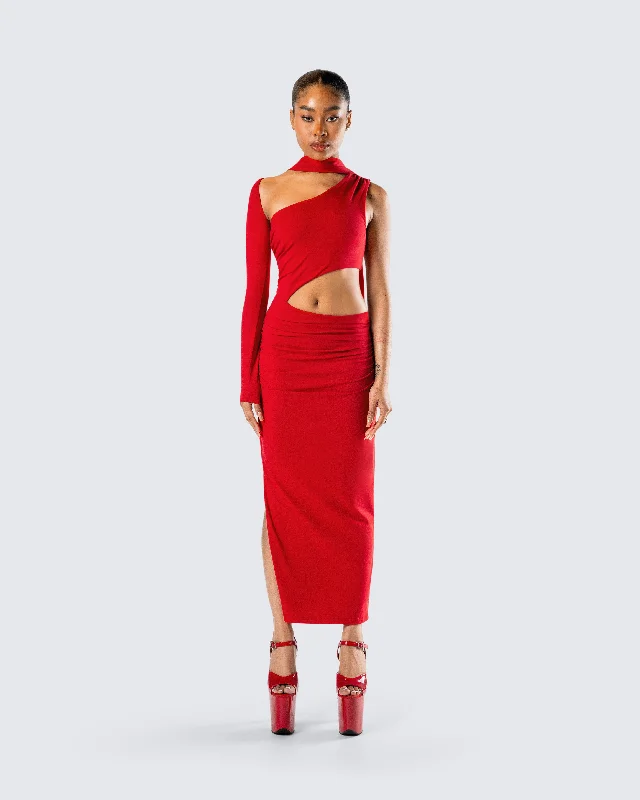 Gabrielle Red Jersey Midi Dress