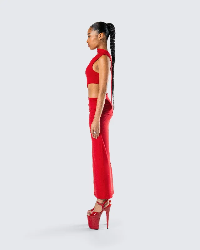 Gabrielle Red Jersey Midi Dress